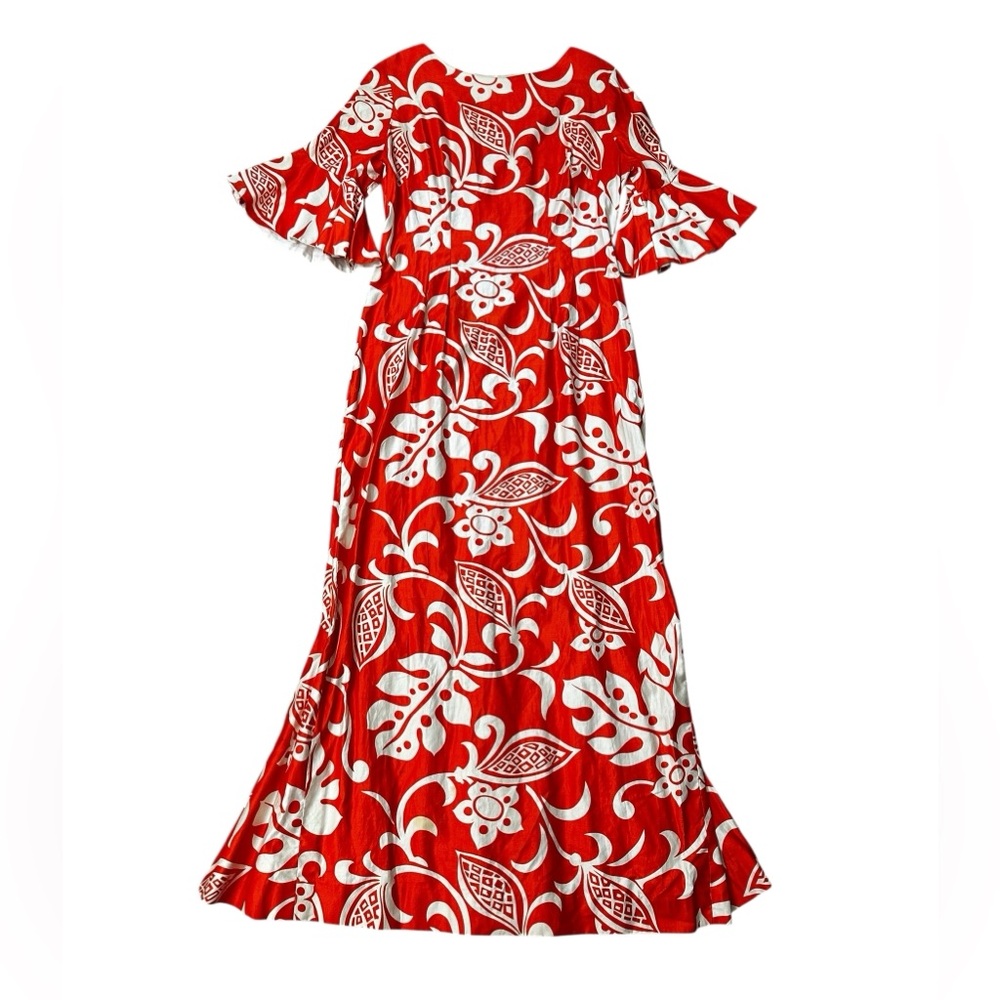 Alice Of California Vintage 60s Hawaiian Floral Maxi Dress Luau Orange Size 16